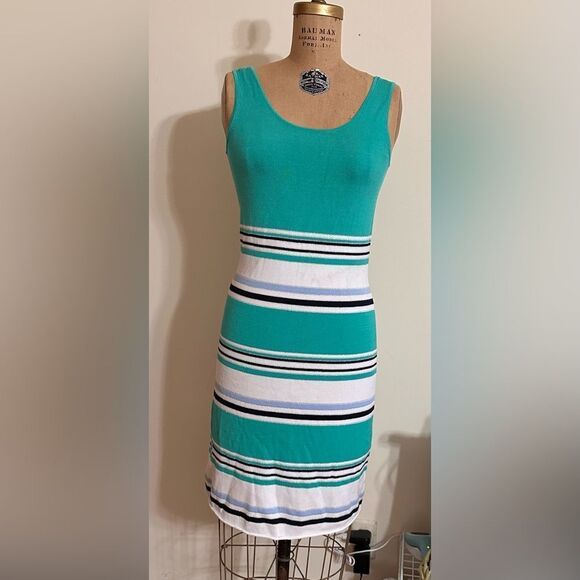 Tommy Bahama Striped Teal and White Everson Tank Bodycon Dress Size XS - NWT - Picture 2 of 13